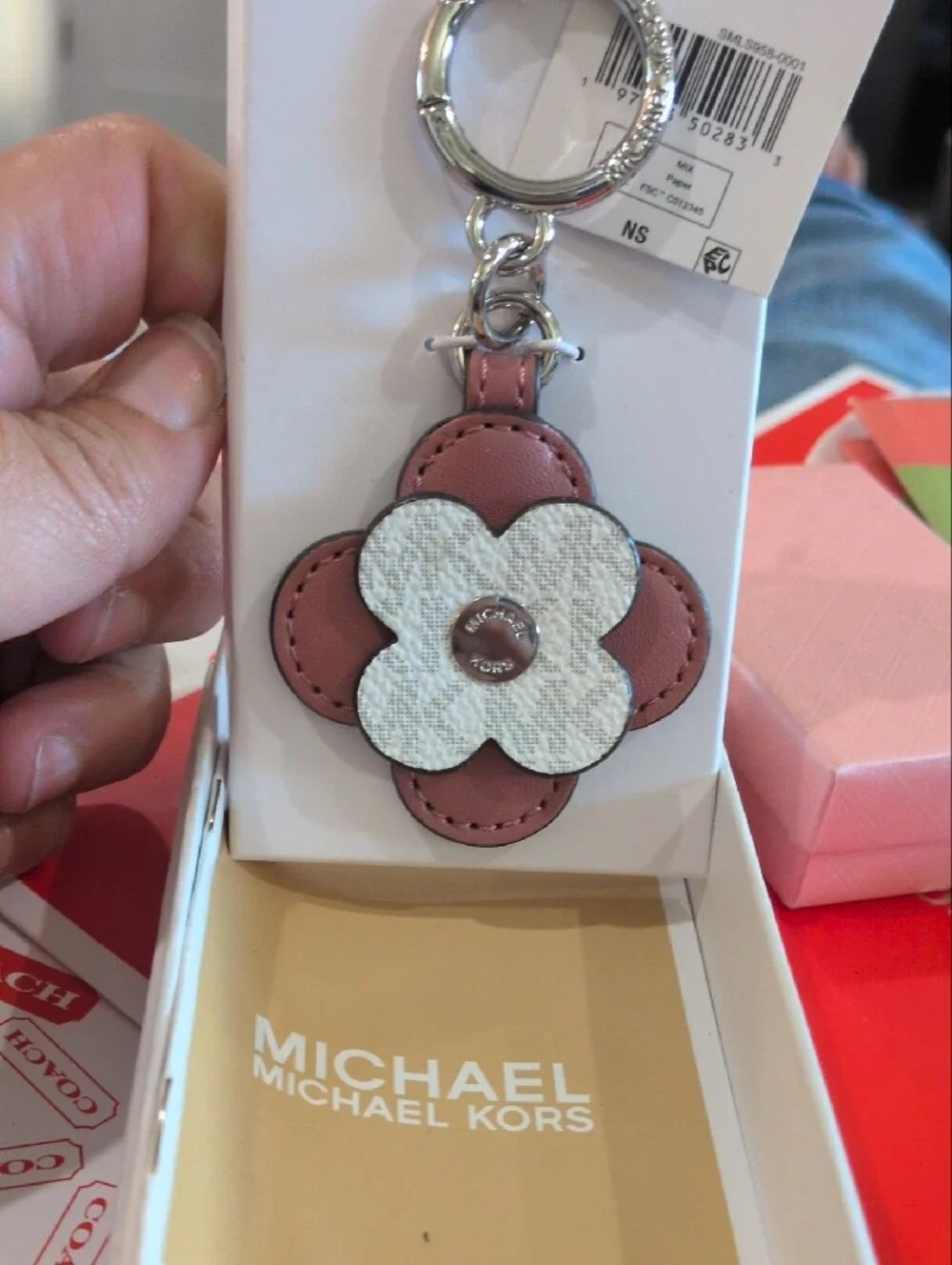 Michael Kors Rose Pink and White Flower Keyring